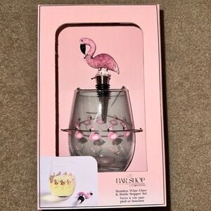 SOLD Flamingo Wine Glass & Stopper Set